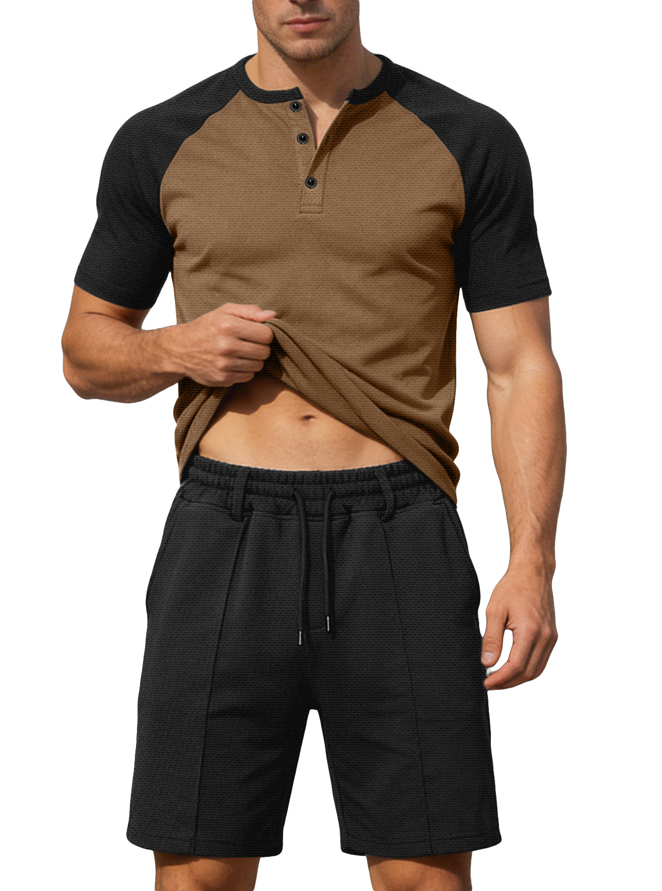 Nuevo transfronterizo de verano europeo y americano nuevo cuello en V casual de color de manga corta deportiva casual pantalones cortos de manga corta T-shirt para hombres