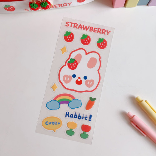 ins girly heart cute tea bear notebook stickers strawberry stickers notebook decoration material PVC cup stickers