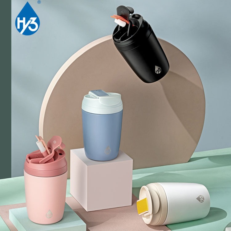 Thermos Cup Women with Straw Simple Portable Stainless Steel Coffee Cup Cute Girl Students Tea Drinking Cup Men