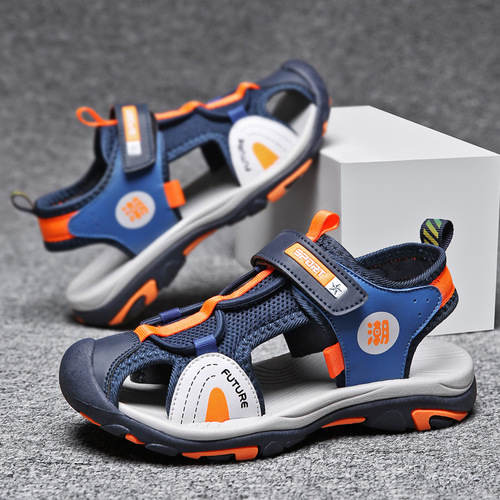 Boys' and Girls' Sandals, Closed-Toe Summer Flat-Soled Sports Shoes with Soft, Non-Slip Soles—Perfect for Beach Wear for Older Kids