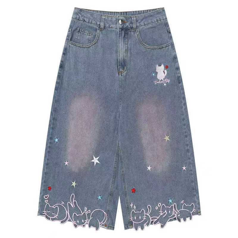 Sweet Star Kitty Embroidered Cropped Jeans for Women 2026 Summer New Niche Wide-Leg Sweet Cool 7/8 Pants Sweet Star Kitty Embroidered Cropped Jeans for Women 2026 Summer New Niche Wide-Leg Sweet Cool 7/8 Pants