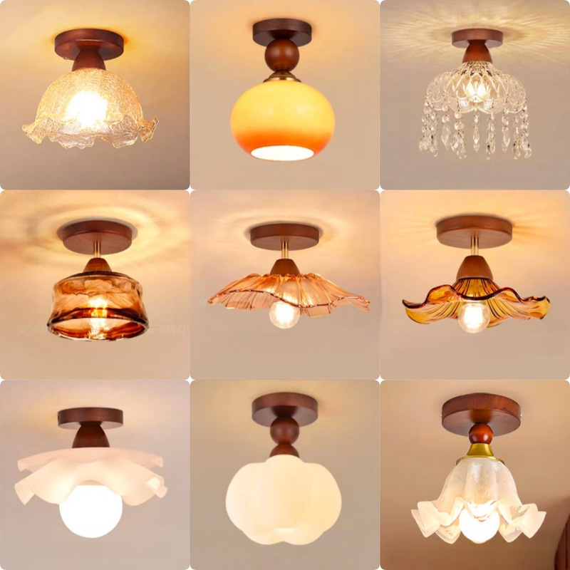 Digya Simple Modern Medieval Cream Style Aisle Corridor Ceiling Lamp Walnut Glass Entrance Entrance Lamp