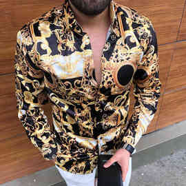 shopify跨境wish爆款2021秋冬新款印花衬衣男装休闲衬衫长袖上衣