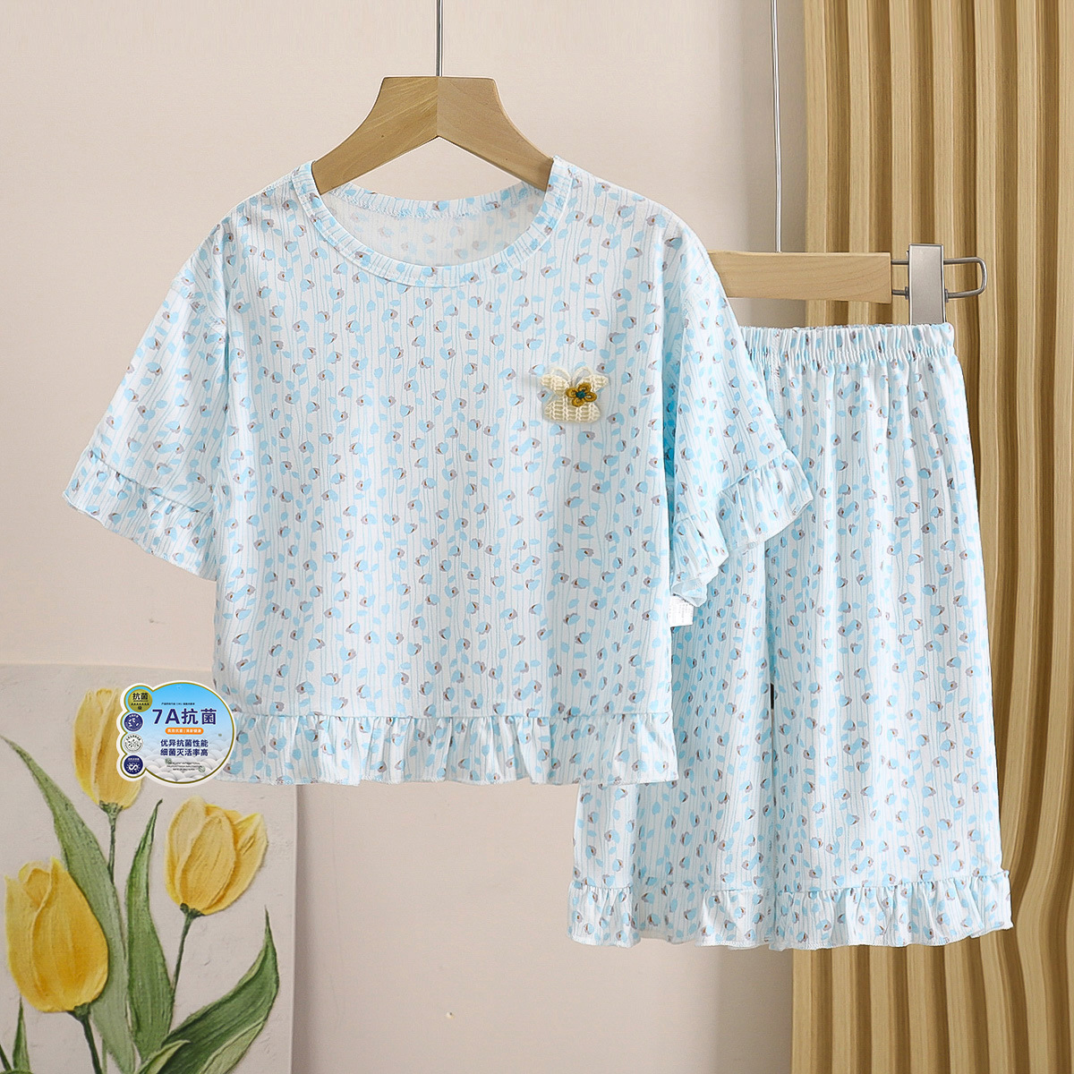 Traje de pijama para niños verano nuevo estilo niña pantalones recortados modales deshuesados niñas ropa de aire acondicionado ropa de hogar ropa para niños