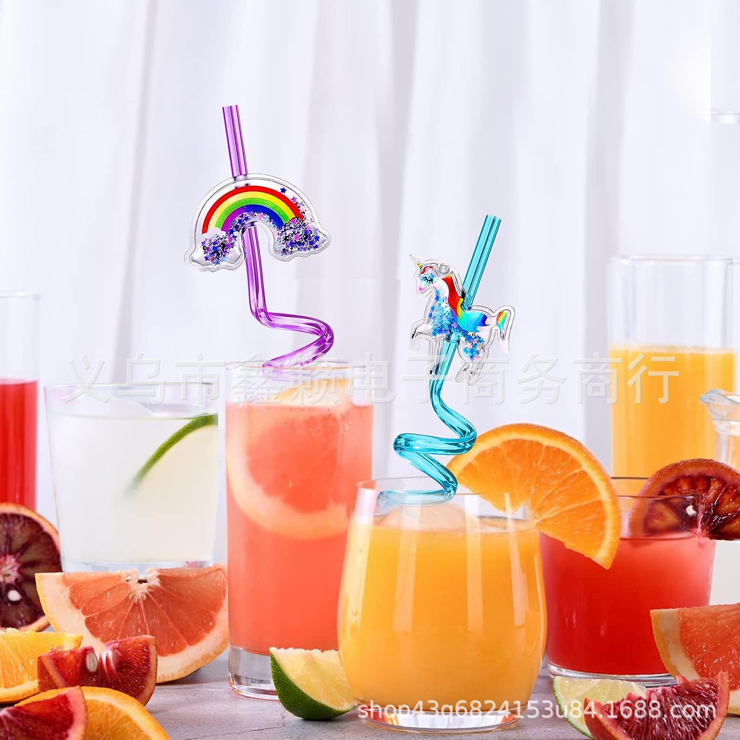 Color Gritt paja traje aire paquete PET creativo espiral fiesta dibujos animados paja Amazon caliente