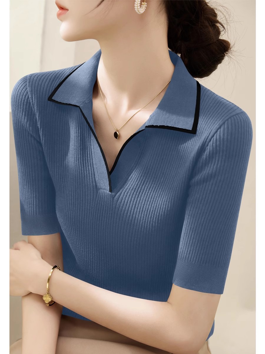 蓝色~拼色 短袖