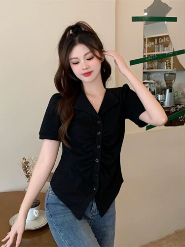 Large size sweet and cool hot girl slim shirt for women, summer fat and slimming design, niche fashion short-sleeved shirt