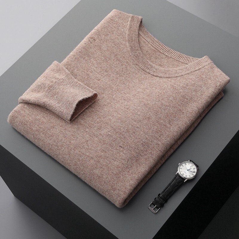 Men's Round Neck Pure Cashmere Sweater Autumn and Winter New Woolen Sweater Sweater for Young and Middle-Aged People Thickeneded Versatile Bottoming Shirt Trbottomy