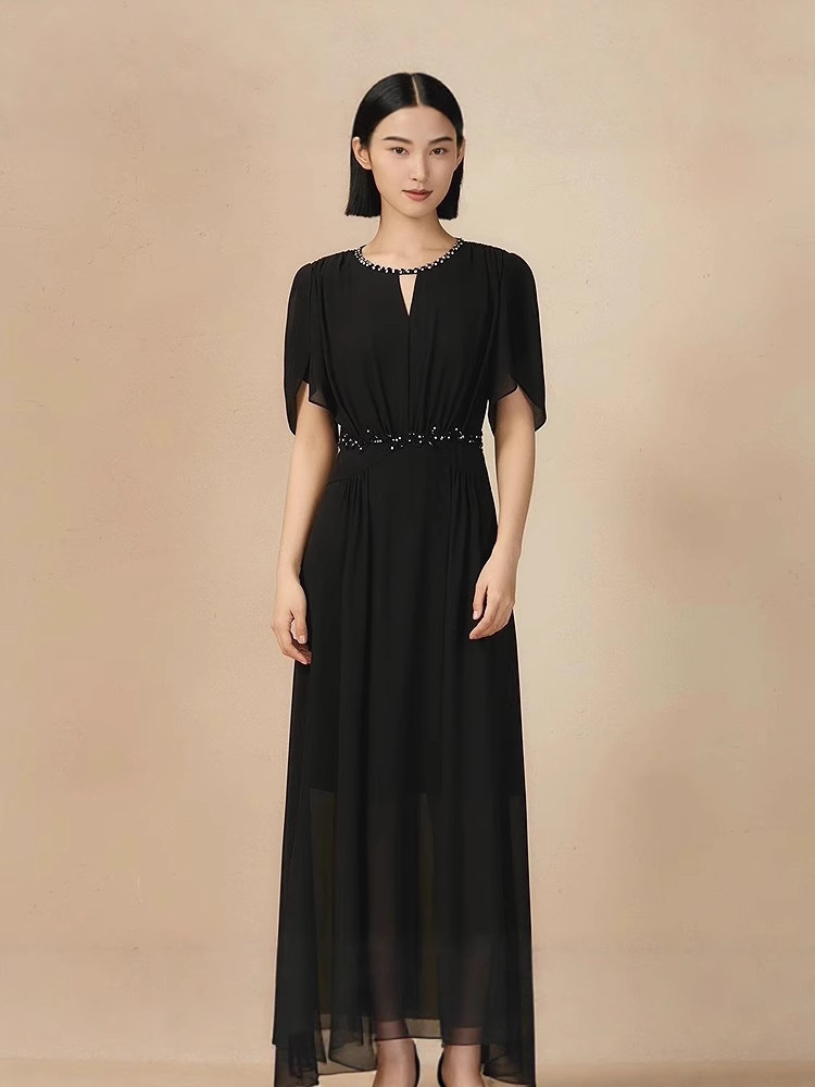 Summer black sophisticated shiffon dress