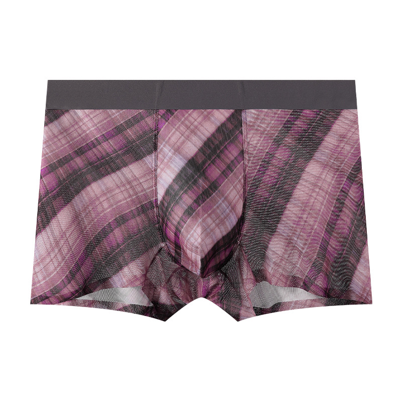 Pantalones interiores de hombre verano nuevo hielo cuadrícula de cintura media fresca malla 10A antibacteriana pantalones transpirables