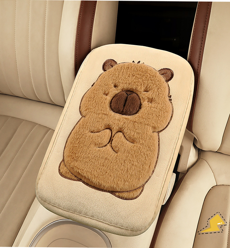 Car Armrest Box Mat Capibala Cartoon Plush Mat Middle Car Central Armrest Elbow Rest Universal Model