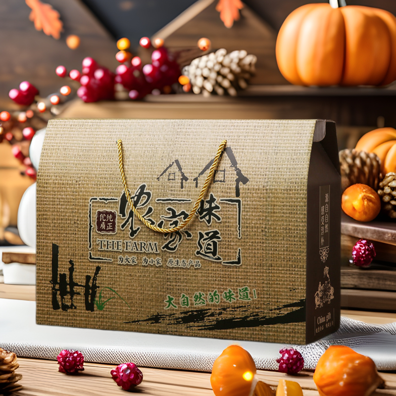 手提食品干果包装盒农家土特产年货礼盒山珍干货农产品盒复古风