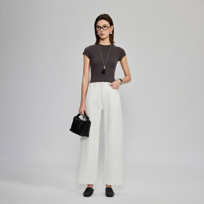 High-End "Tencel Four-Way Stretch" 2026 White Commuter Cropped Jeans for Women, Loose Fit, Slimming, Straight Leg High-End "Tencel Four-Way Stretch" 2026 White Commuter Cropped Jeans for Women, Loose Fit, Slimming, Straight Leg