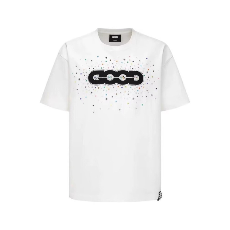 GOOD ハイエンドライトラグジュアリーホットダイヤモンドメンズレディース半袖クイックTシャツサマーインラウンドネックアイスシルクTシャツ立体トップ|undefined
