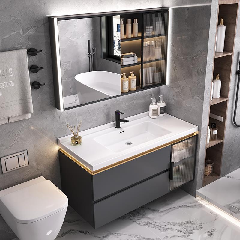 Estilo crema nuevo gabinete de baño lavabo de cerámica integrado lavabo gabinete combinación lavabo gabinete
