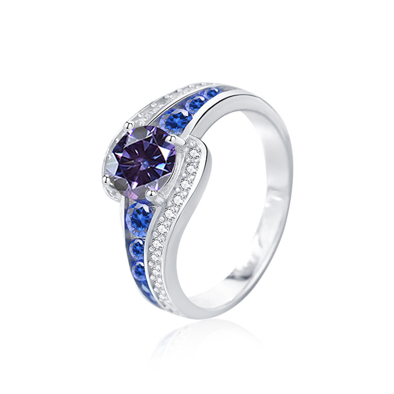Anillo de diamante de Mosan mujer s925 plata esterlina cruzada joyería de lujo ligera europea y americana anillo de zircón azul incrustado