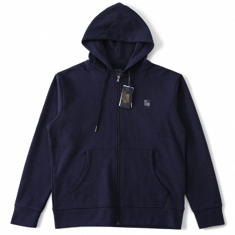 Cross-Border Export Ten-Color Rl Basic Pony Logo Embroidered Logo Hooded Sweatshirt Men's and Women's Zipper Jacket