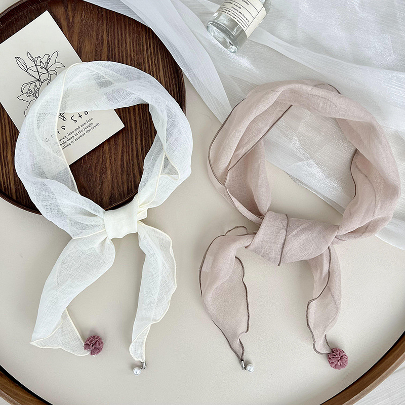 Bufandas de seda bufandas de mujer moda coreana de color sólido de algodón y lino decoración bufandas de seda pequeña bufandas de cabello bufandas de cabello bufandas de triángulo