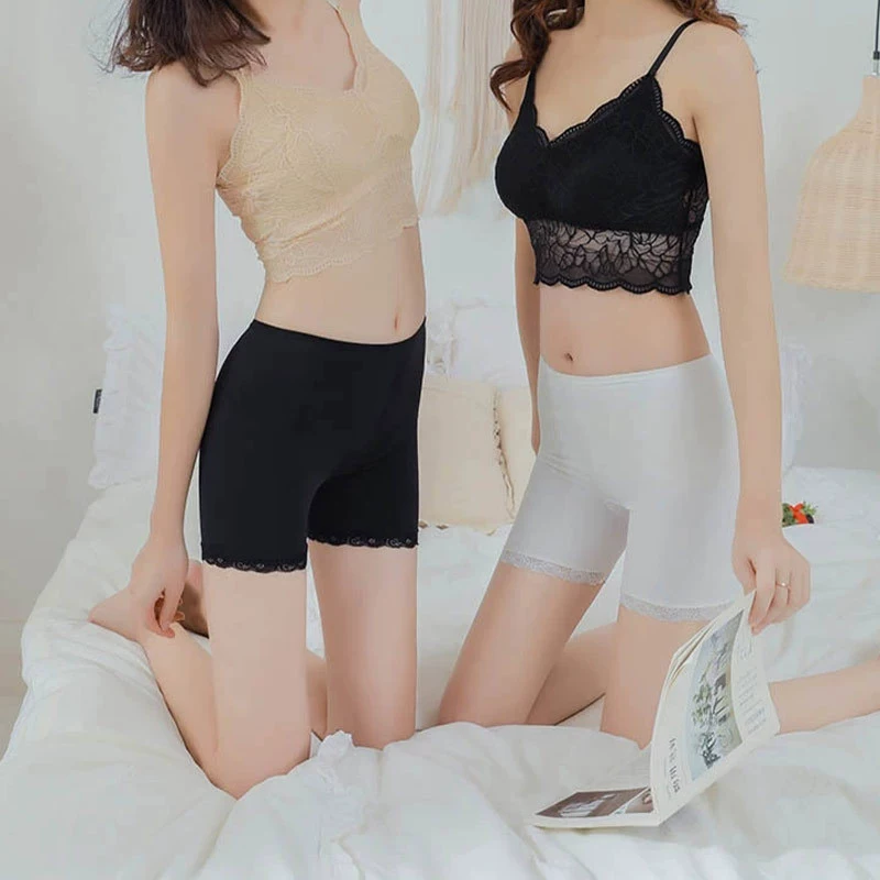 Летние защитные шорты под underwear (для женщин), шёлк Ice, кружевная кромка и бесшовные, плюс-сайз
