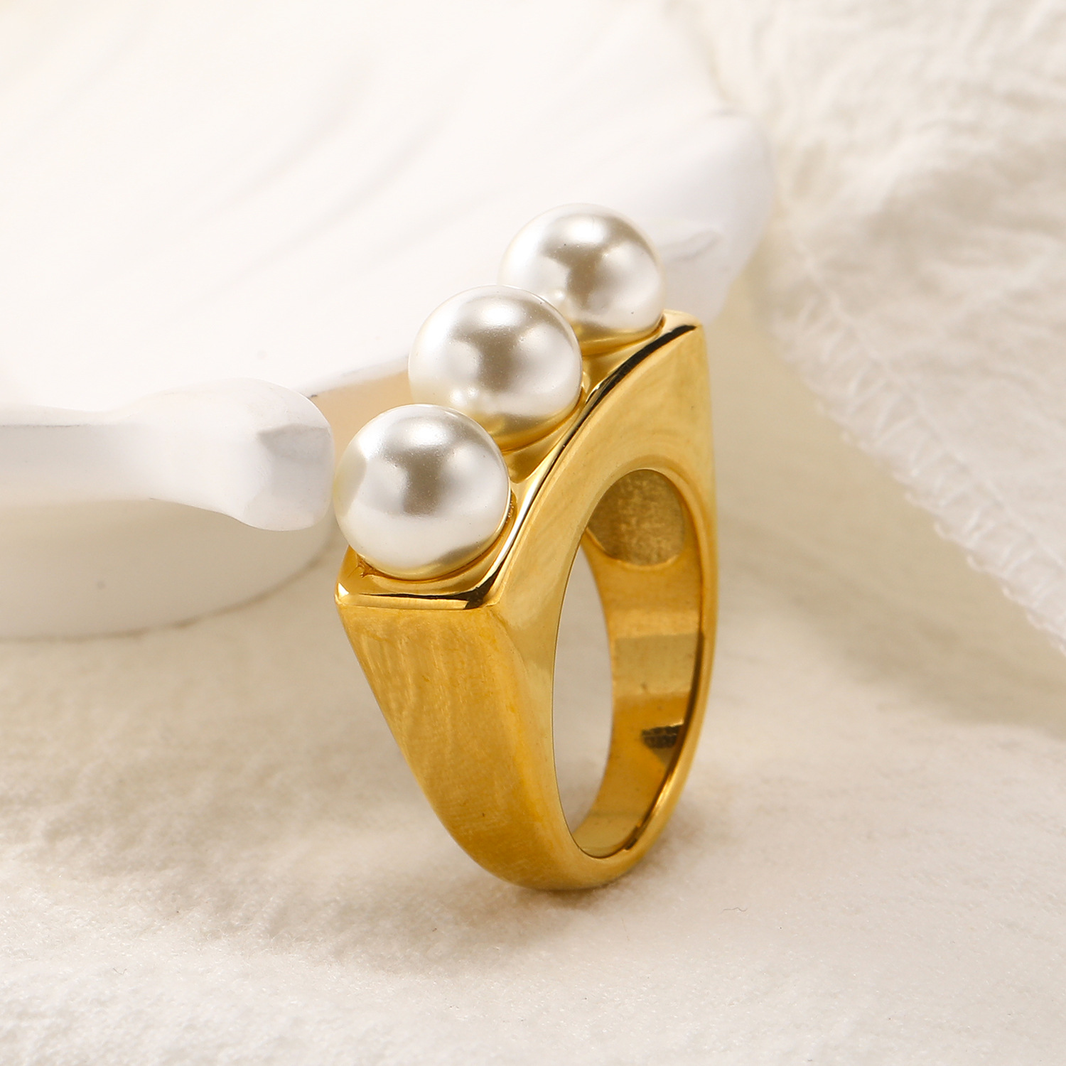 13g Weight Artificial Pearls, December Birthstone Turquoise Inlay Material Rings Classification 1 Piece Quantity Banquet, Party Occasion Titanium Steel Material Geometric Pattern Women's Gender Plating, Inlay Design Elegant, Glam Style Titanium Steel Elegant Glam Geometric Plating Inlay Artificial Pearls Turquoise Rings 10