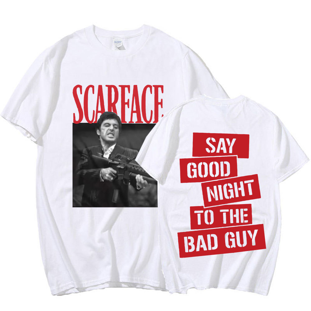Película de los 90 "Scarface" Camiseta de Tony Montana a los malos, lema de buenas noches, camiseta gráfica