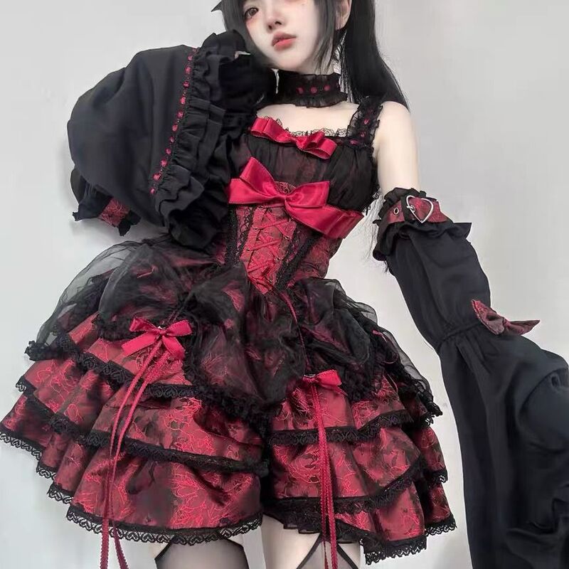 现货蔷薇执事黑红洛丽塔JSK甜辣lolita连衣裙可爱二次元cos服|undefined