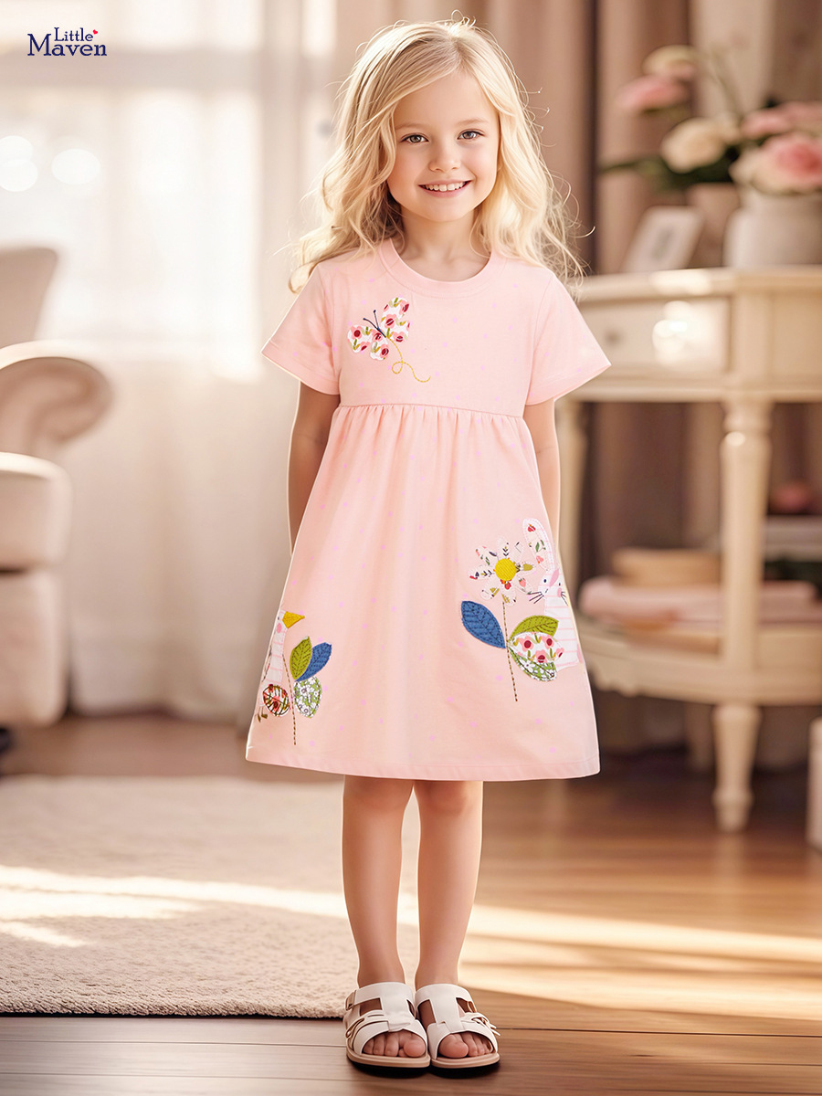 Personalizado Little maven verano estilo europeo y americano vestido de dibujos animados vestido de princesa infantil vestido de niña de mangas cortas