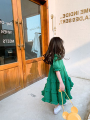 Children's lace dress summer girls cake dress backless plaid skirt children's dress 3-8 years old children's clothing dropshipping