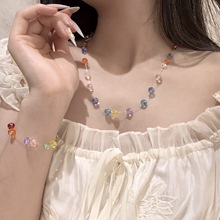 夏日彩色多巴胺水晶串珠项链女颈链配饰锁骨链手链choker