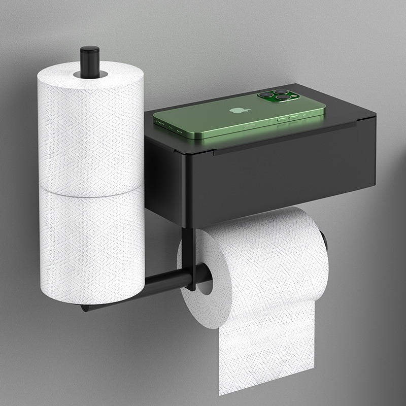 Caja de toallas de acero inoxidable sin perforación Baño inodoro toallas de inodoro estante de pared estante de teléfono móvil toallas de papel