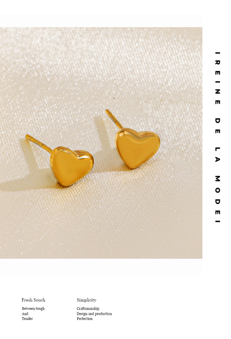 1 Pair Casual Simple Style Heart Shape Plating 304 Stainless Steel 18K Gold Plated Ear Studs display picture 1