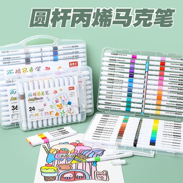 Cross-Border Round-Tip Acrylic Markers for Students, Opaque Art Drawing Set, Waterproof, Non-Staining Ceramic Pens