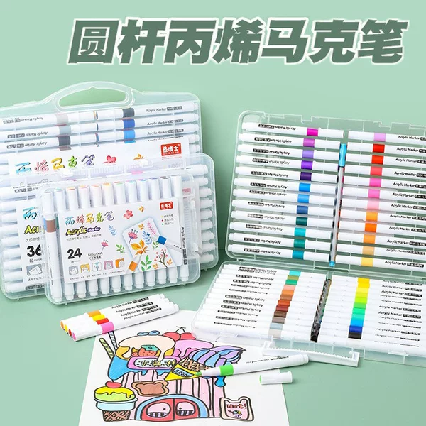 Cross-Border Round-Tip Acrylic Markers for Students, Opaque Art Drawing Set, Waterproof, Non-Staining Ceramic Pens