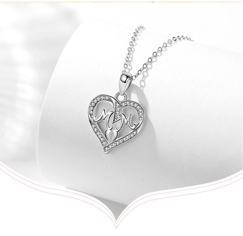 1 Piece Fashion Mama Letter Heart Shape Silver Plating Hollow Out Inlay Rhinestones Mother's Day Women's Pendant Necklace display picture 1