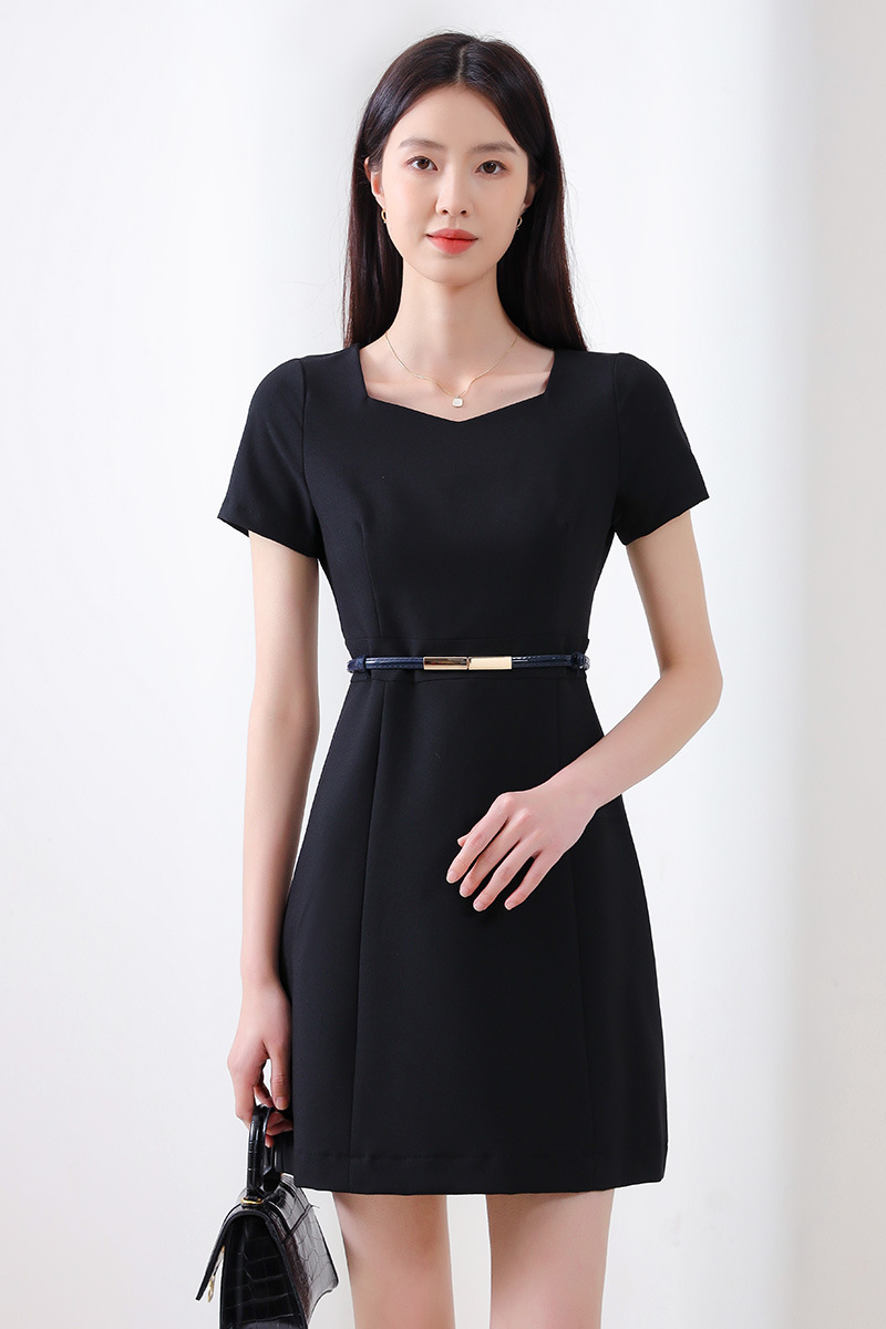 Đầm suông nữ công sở tay ngắn phong cách tối giản — Màu đen chi tiết 13
