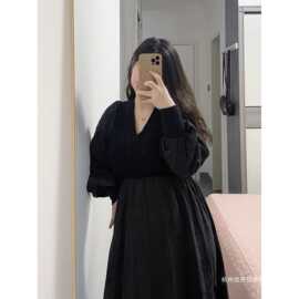 大码200斤领显瘦长袖连衣裙女长裙遮肉胖气质赫本风辣妹打底裙
