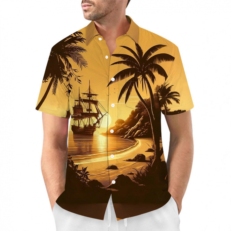 Cross-Border Foreign Trade Summer New Men's Fashion Digital Printed Short-Sleeved Shirt Source Factory Dropshipping