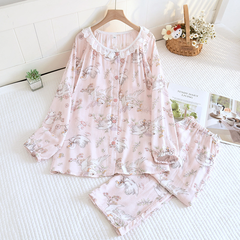 가슴쿠션/고정컵 순면 거즈 라운드넥 감금복 세트 핑크스완레이크