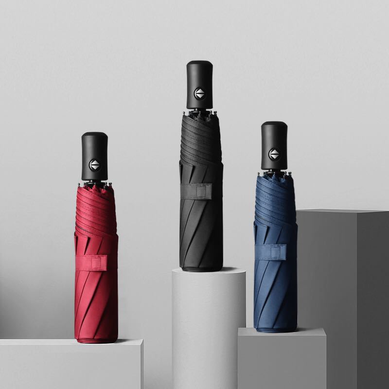 Paraguas de ocho huesos de color sólido completamente automático estudiantes masculinos y femeninos pegamento negro protección solar Protección UV paraguas publicitario triple de doble uso paraguas soleado