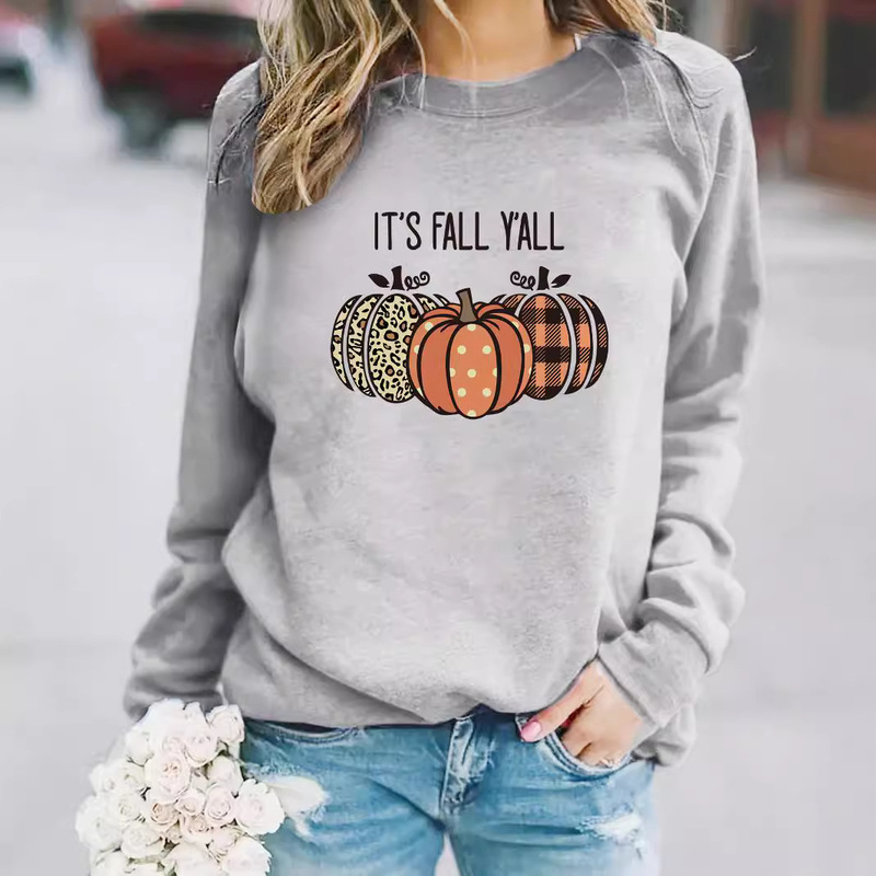 Europe and the United States cross-border autumn and winter women's casual long sleeve round neck pumpkin printed pullover sweatshirt sweater wholesale