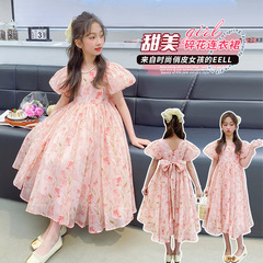 女童連衣裙夏裝2024新款洋氣兒童夏季公主裙女大童裝夏款時髦裙子