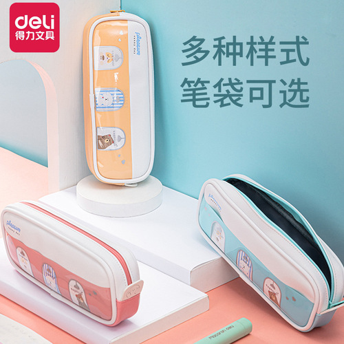 Deli Stationery Children's Student Pencil Bag Stationery Box Student Stationery Bag Large Capacity Cartoon Pencil Box Wholesale