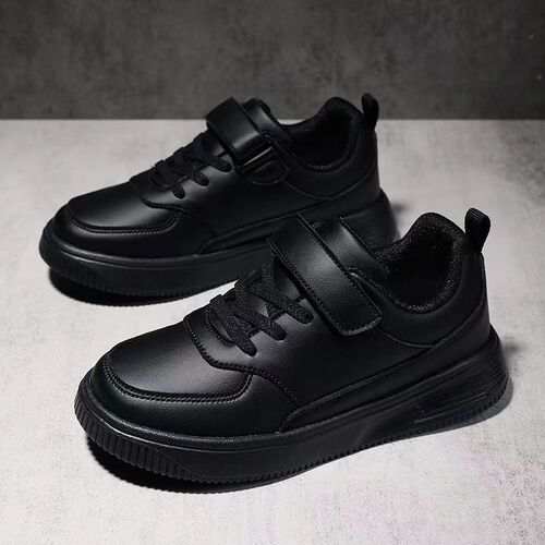 Children's white sneakers, spring and autumn model, anti-slip, small black shoes for students, leather surface, waterproof and anti-slip sports shoes