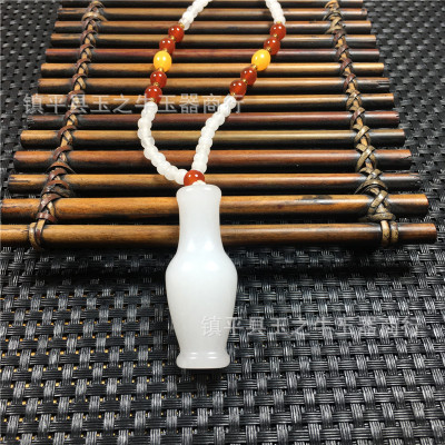 新疆金丝玉花瓶毛衣链白玉项链女款玉石吊坠项链民族风毛衣链|ms