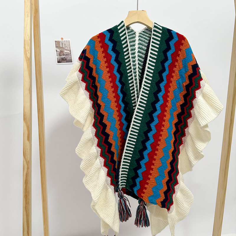 Women's Retro Ethnic Style Geometric Color Block Knit Shawl display picture 4