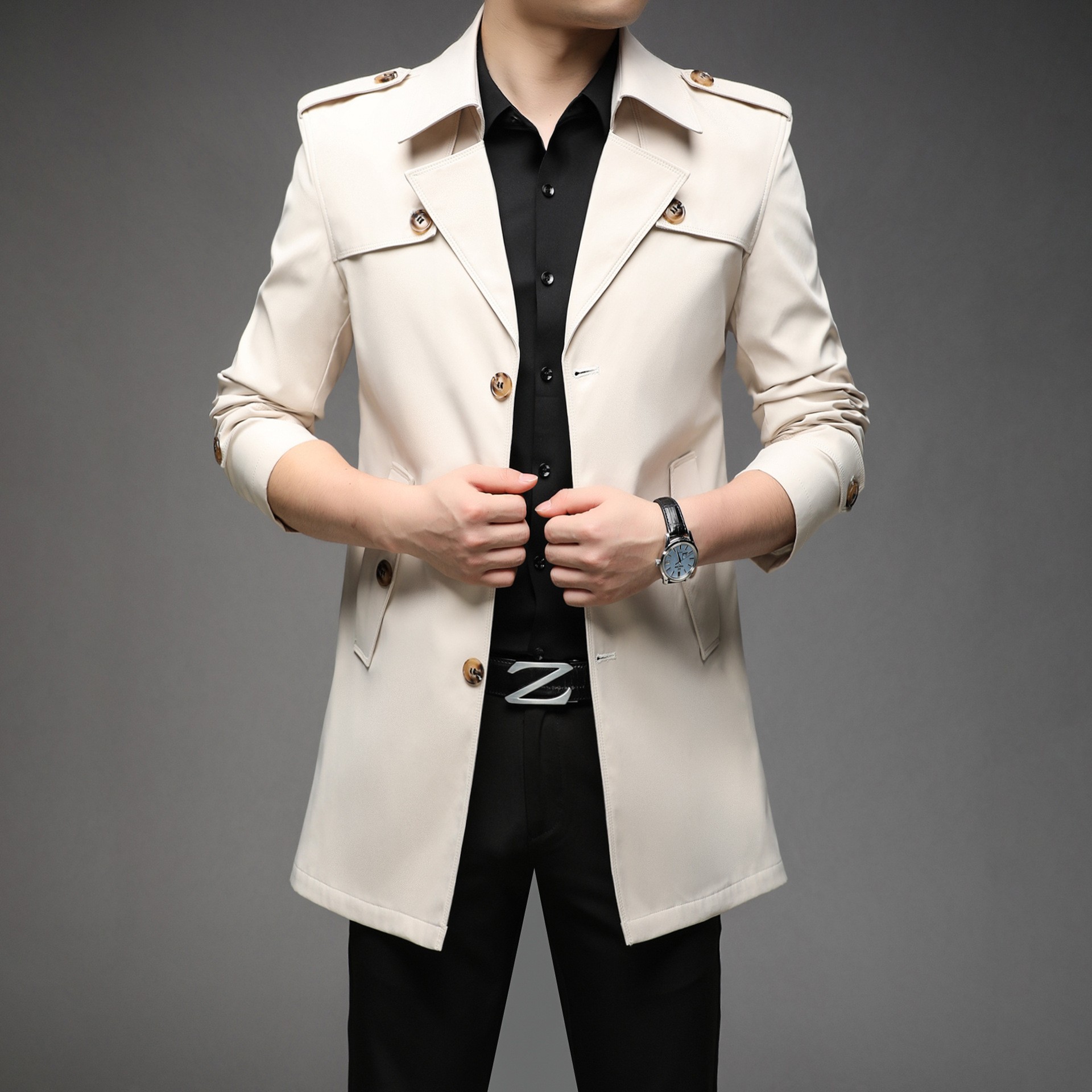 Gabardina fina de media longitud para hombre, estilo coreano, moderna y casual, para primavera y otoño, estilo británico, talla grande.