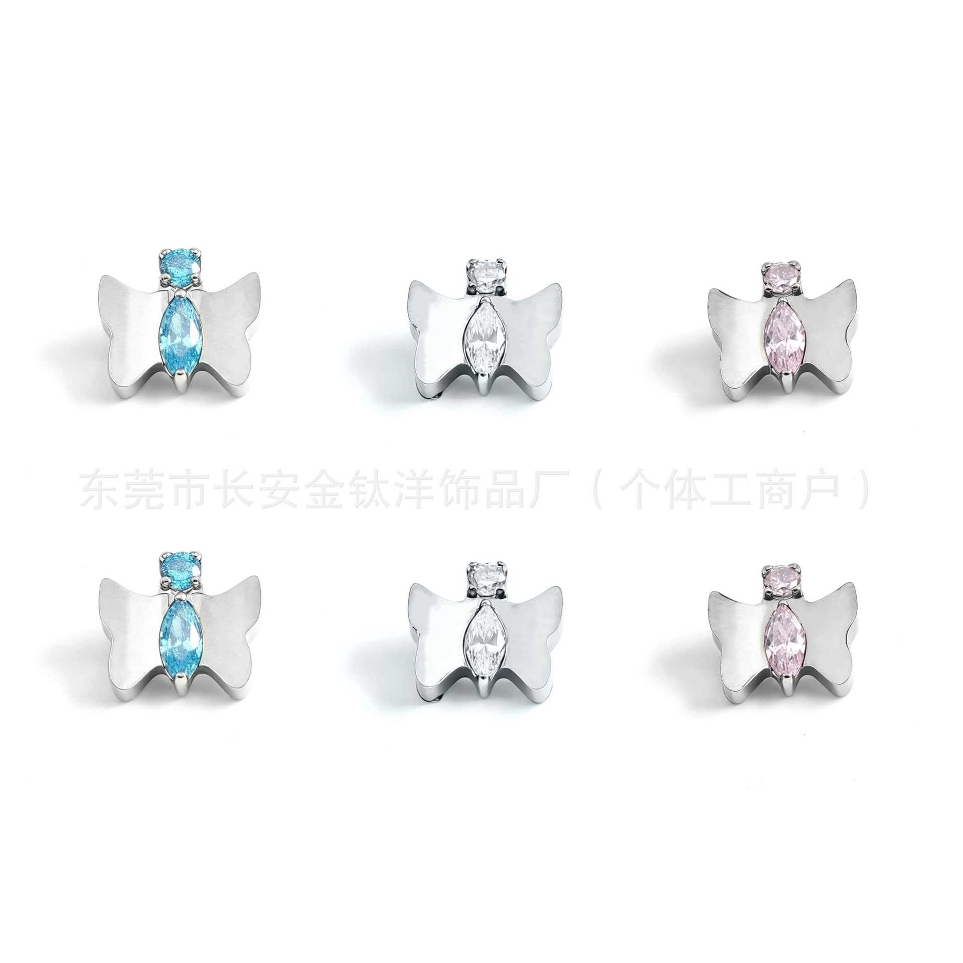 F136 Titanium Butterfly Zircon Earrings Nose Stud Ear Bone Stud G23 Titanium Alloy Body Piercing Jewelry detail image 8