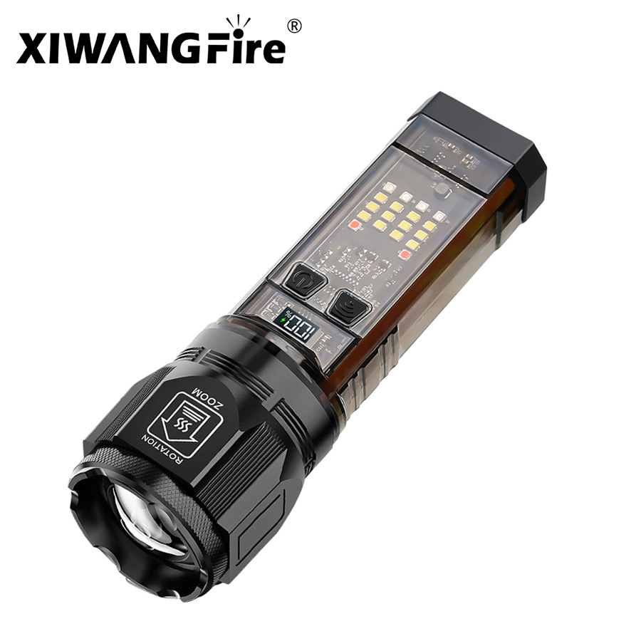 Lintera portátil multifuncional al aire libre transfronteriza luz de luz brillante zoom de aleación de aluminio luz de advertencia de luz brillante luz de largo alcance