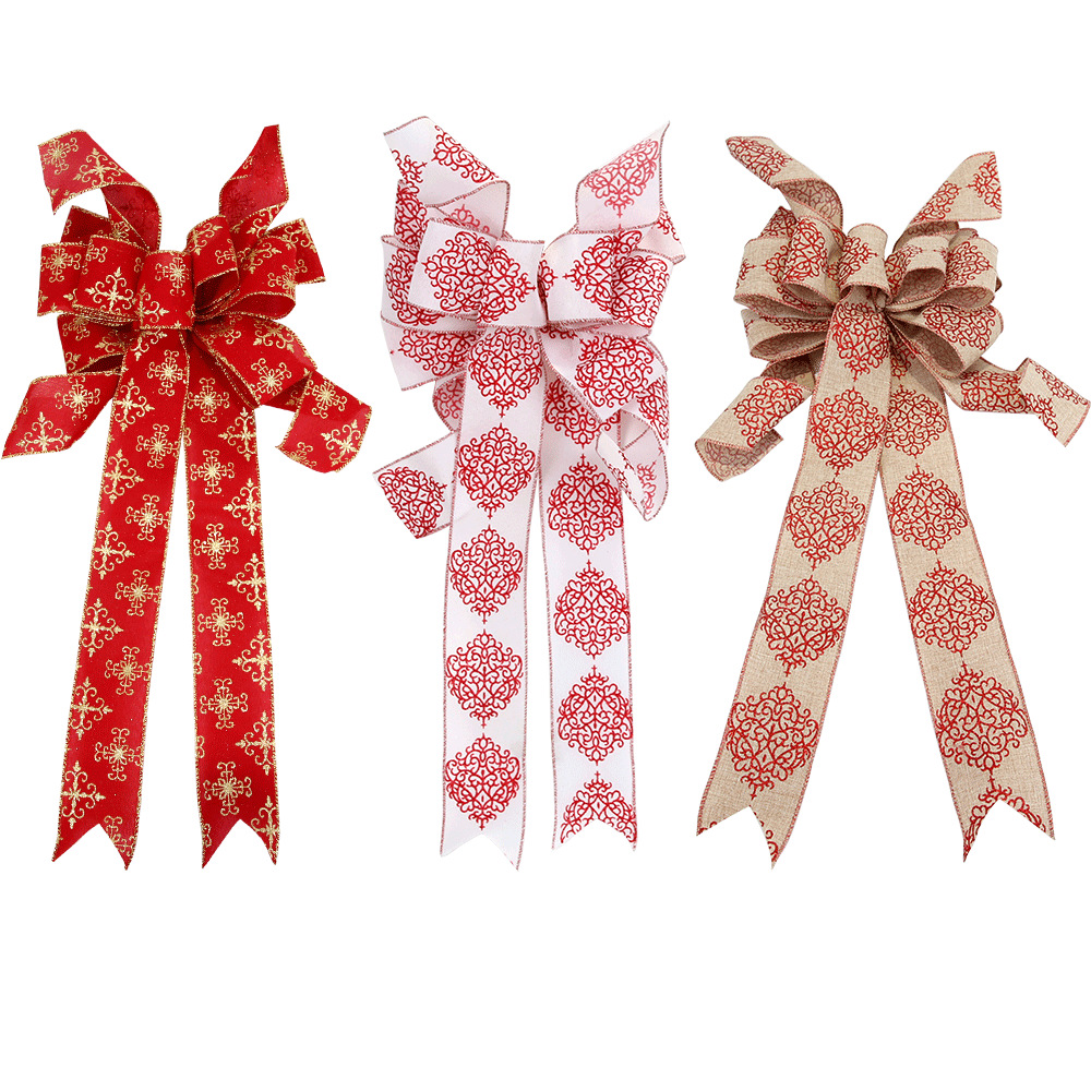 Large Christmas bow tie handmade DIY decoration Christmas tree decoration imitated hemp pink bow tie hanging ornament 
