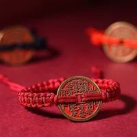 Браслет Shan Gui с цветком Shan Gui, медная монета, даосский аутентичный браслет из веревки в древнем стиле, браслет в тибетском стиле, ручная веревка, ювелирные изделия ручной работы в древнем стиле